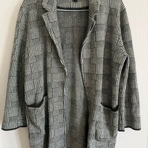 J. Crew Black and White Cardigan Sweater with Ribbed Details